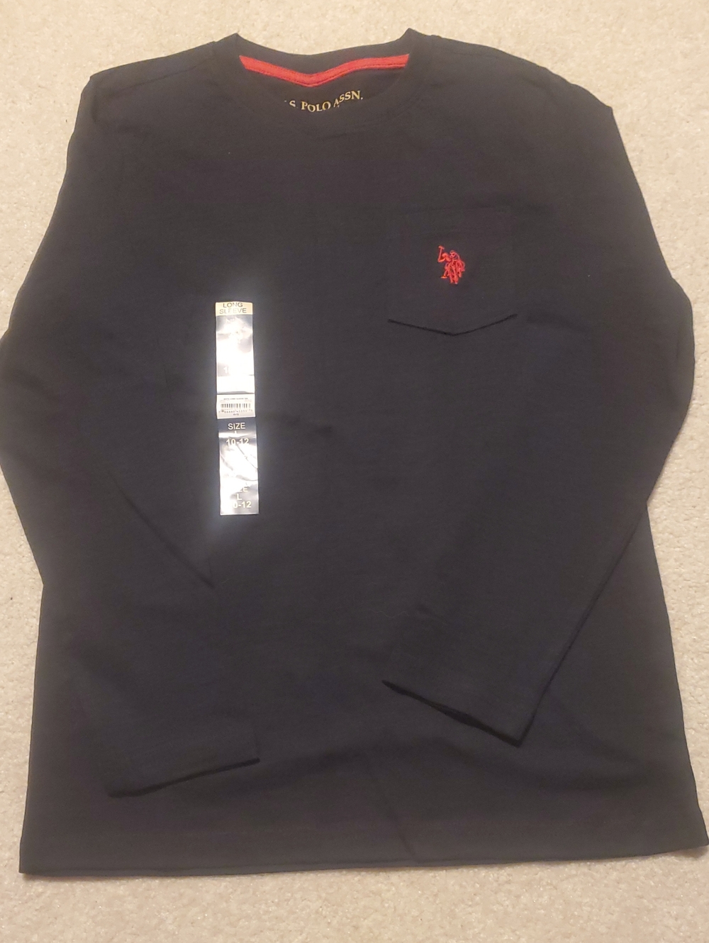 U.S. Polo Assn. Black Long Sleeve Pocket Tee with Red Logo